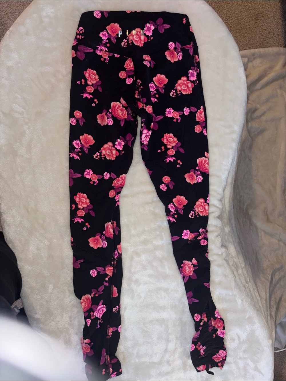 PINK Victoria's Secret Black Leggings with Pink Floral Print